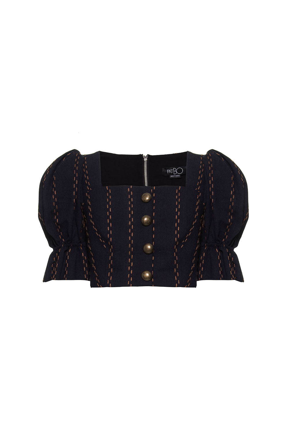 TOP CROPPED BOTÕES PESPONTADO
 AZUL ESCURO