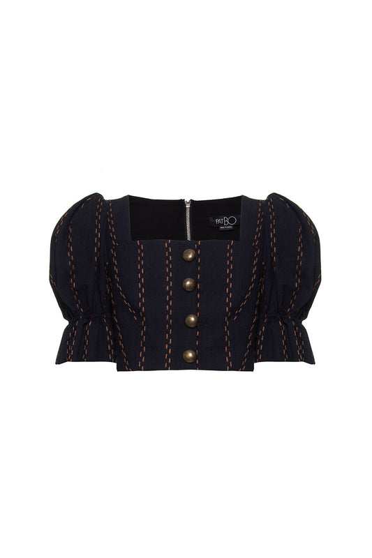 TOP CROPPED BOTÕES PESPONTADO
 AZUL ESCURO