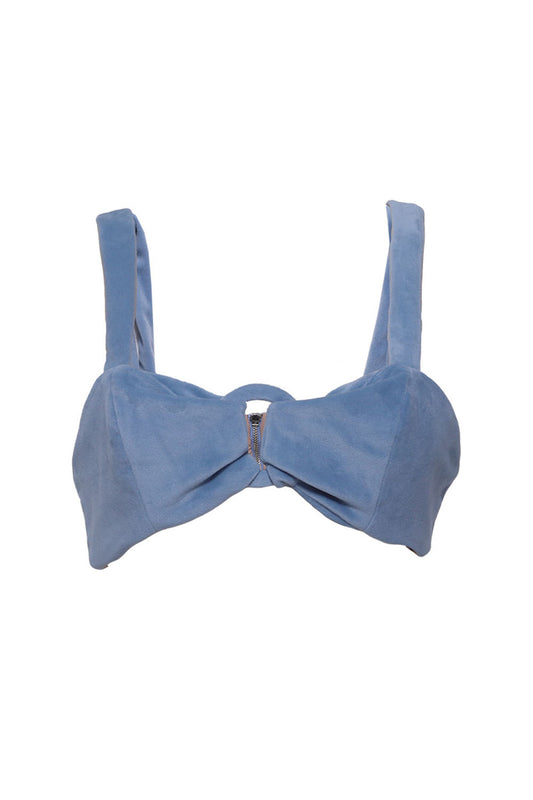 TOP ARGOLA MALHA VELUDO AZUL