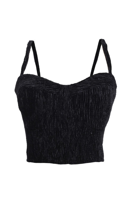 TOP ESTRUTURADO VELUDO PLISSADO
 PRETO