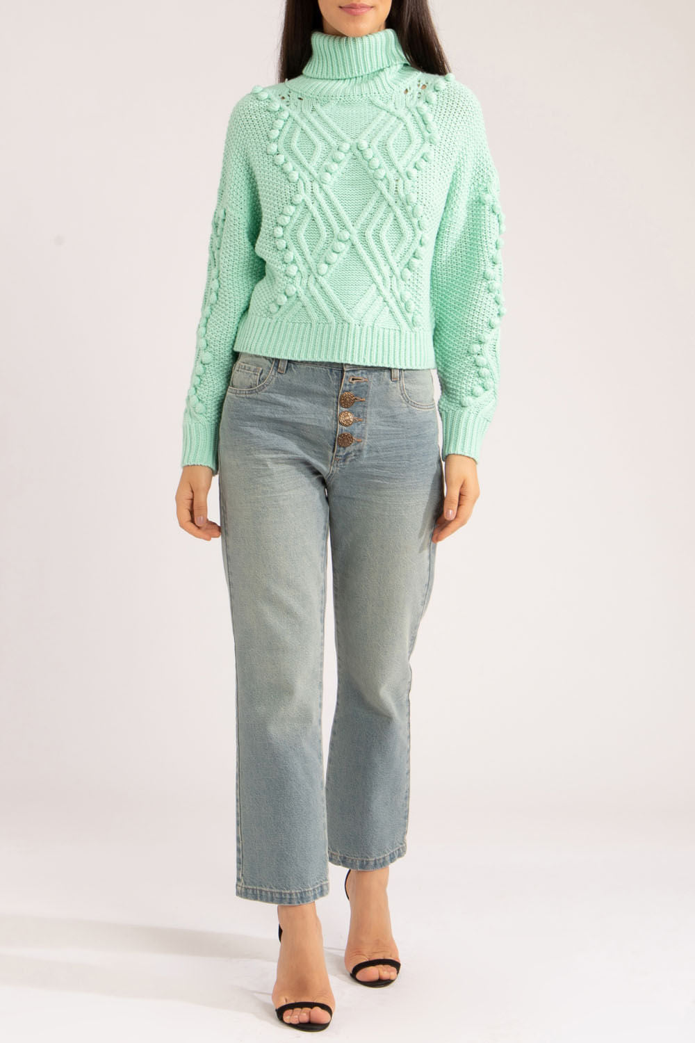 TRICOT GOLA ALTA AZUL