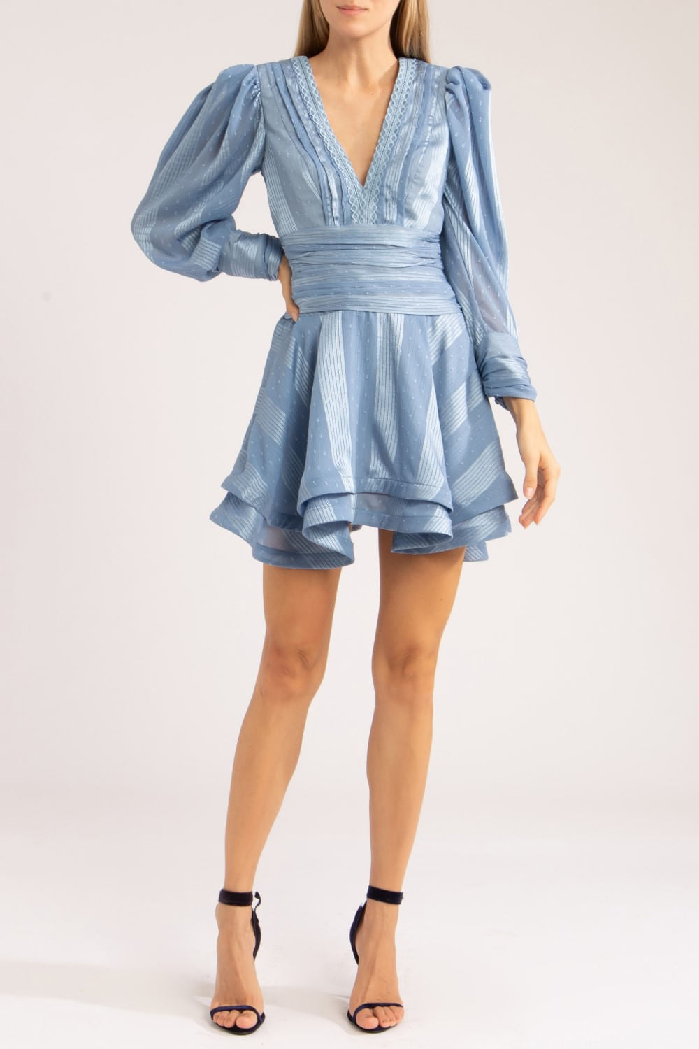 VESTIDO CURTO SILKY DOTS
 AZUL ACINZENTADO