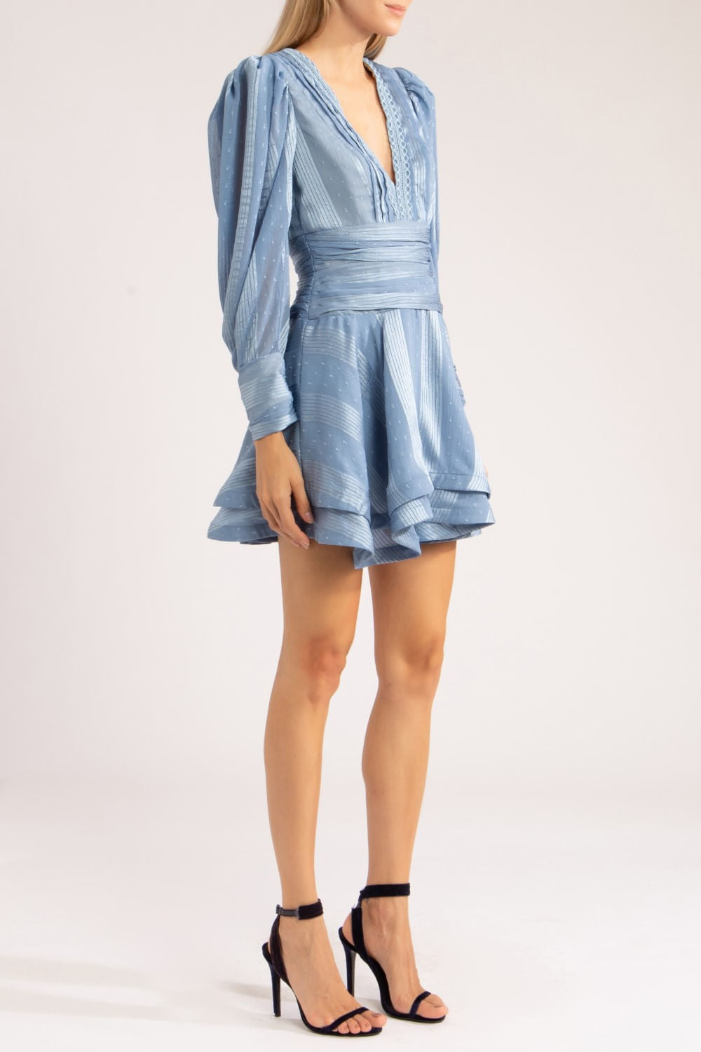 VESTIDO CURTO SILKY DOTS
 AZUL ACINZENTADO