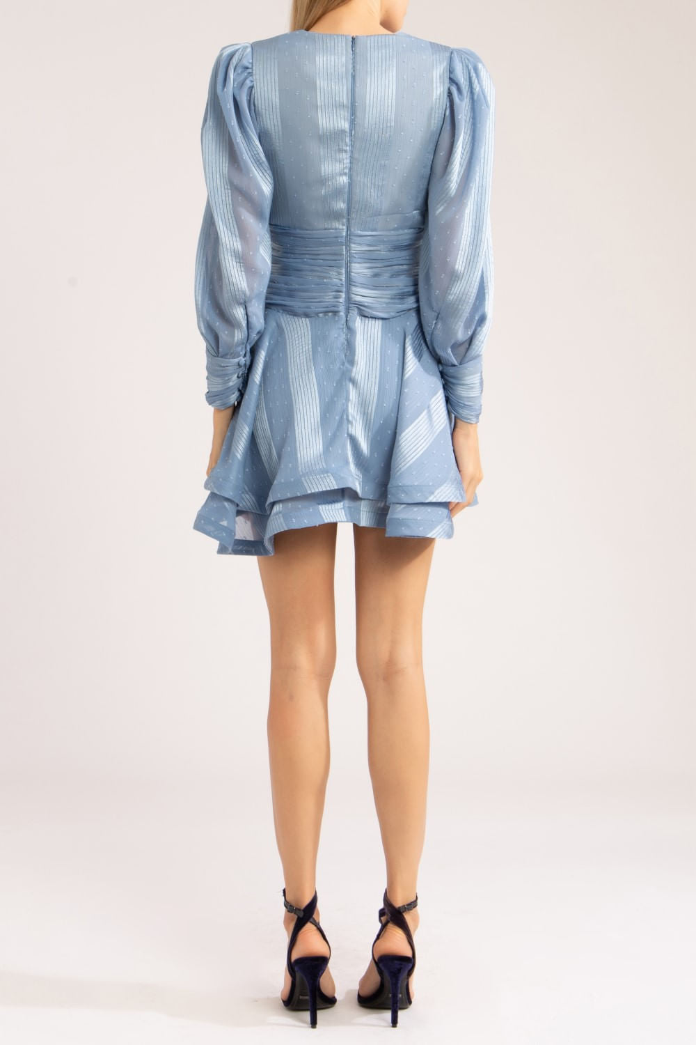 VESTIDO CURTO SILKY DOTS
 AZUL ACINZENTADO