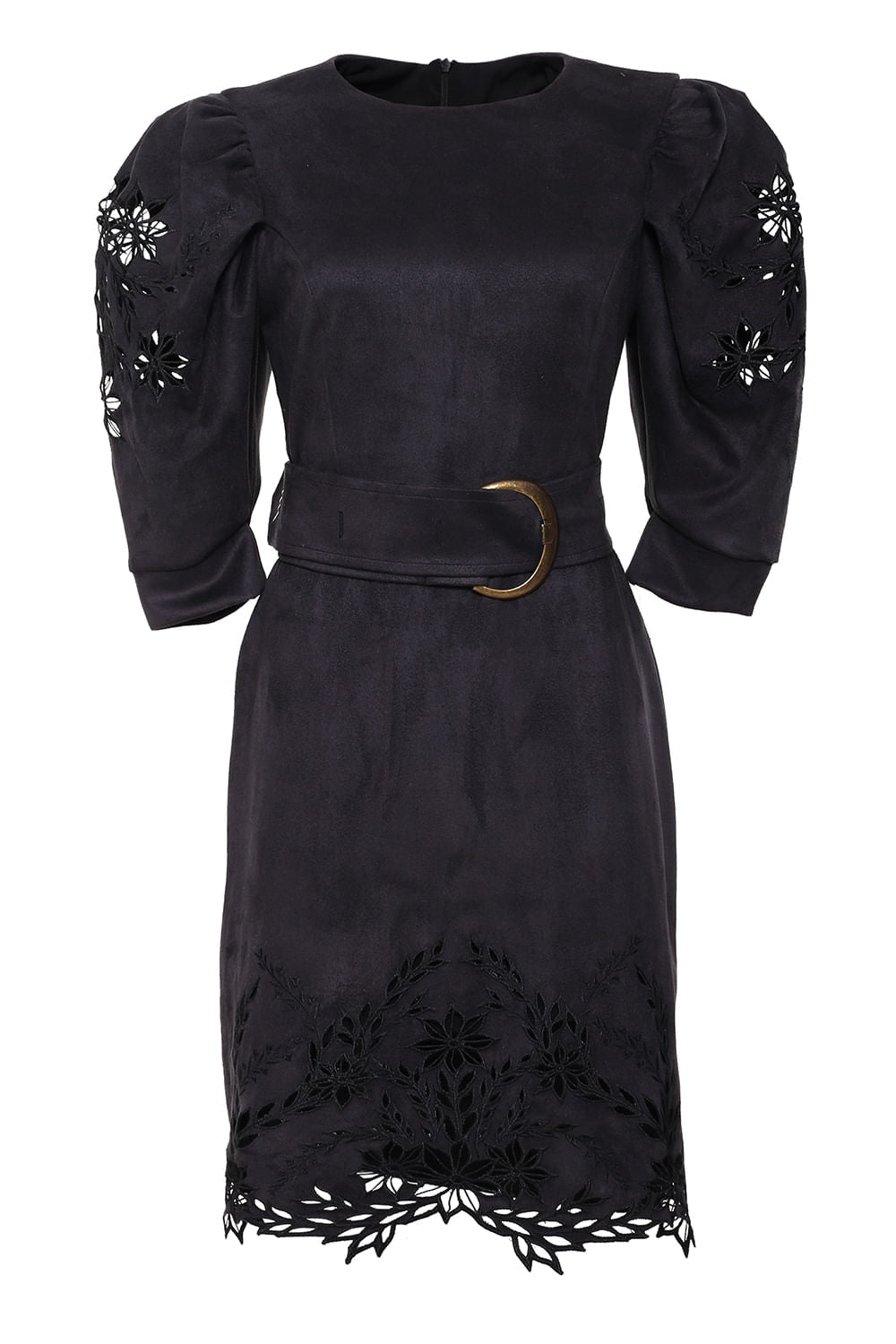 Vestido curto bordado cinto nobu
 preto