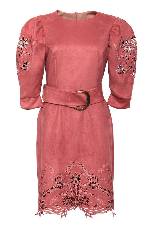 Vestido curto bordado cinto nobu
 rose