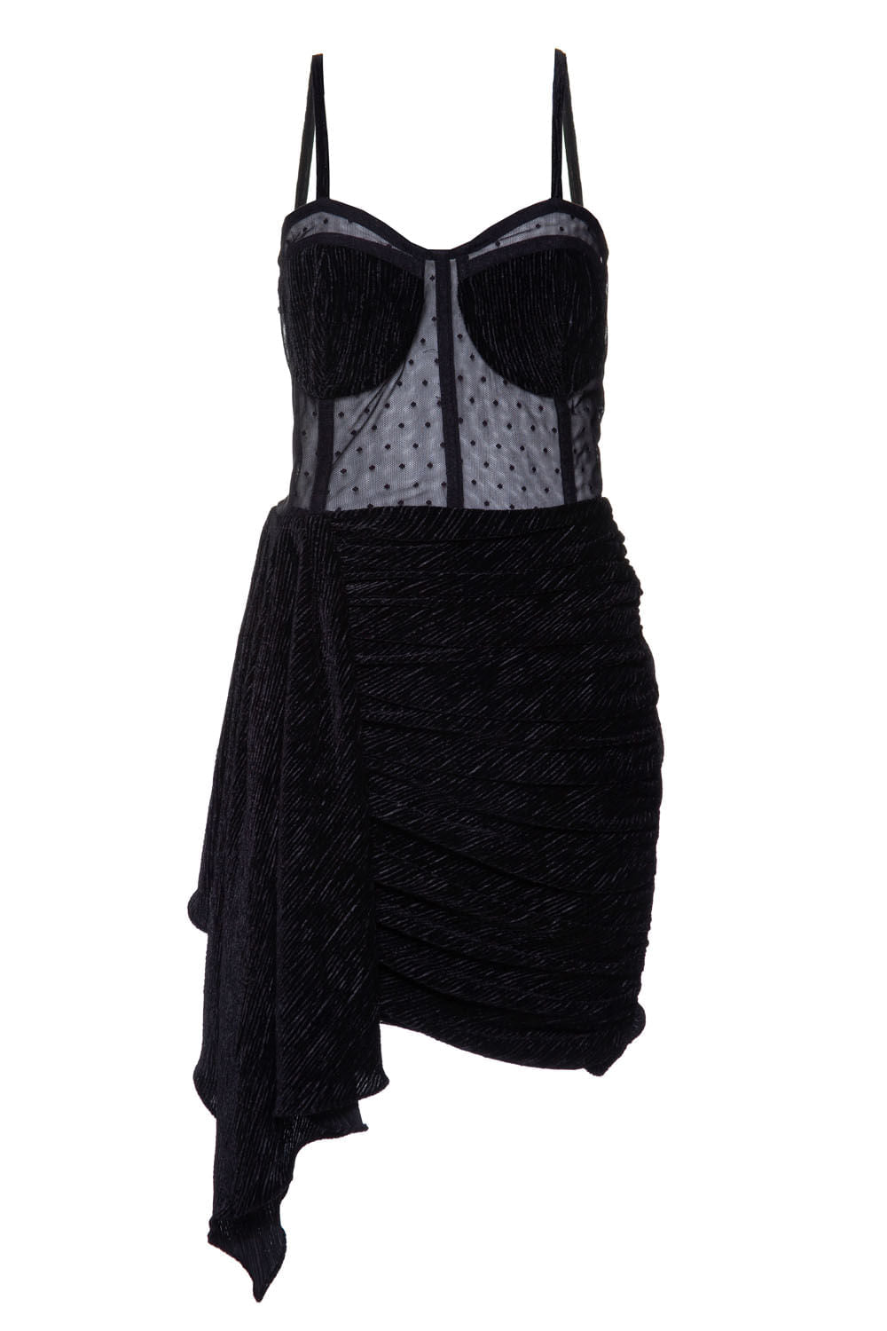 VESTIDO CURTO CORSET VELUDO PLISSADO
 PRETO