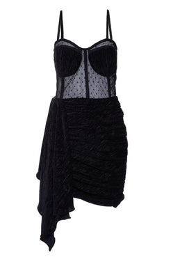 VESTIDO CURTO CORSET VELUDO PLISSADO
 PRETO