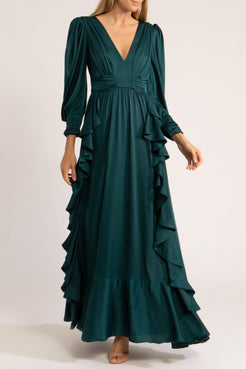 VESTIDO LONGO CETIM SENSORIAL 
 VERDE ESCURO