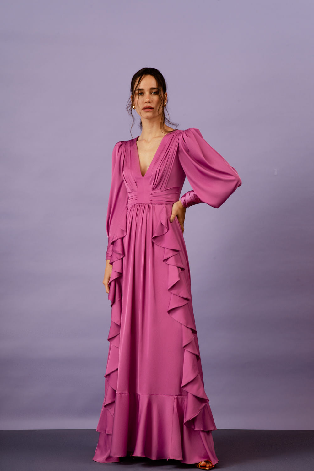 VESTIDO LONGO CETIM SENSORIAL 
 LILAS