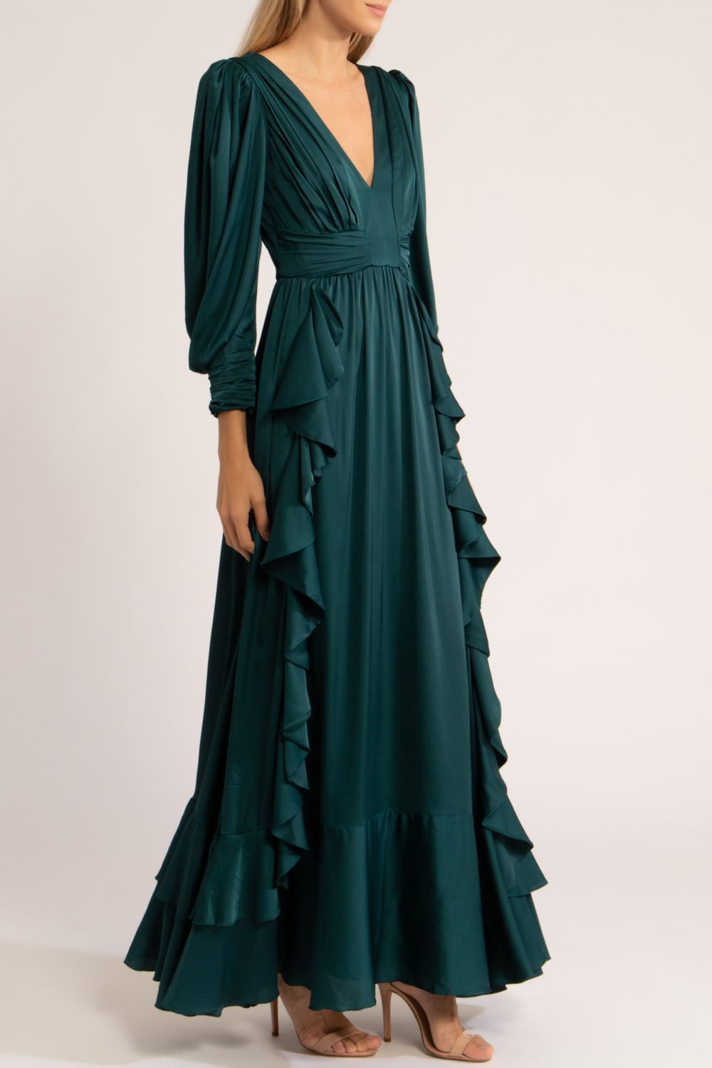 VESTIDO LONGO CETIM SENSORIAL 
 VERDE ESCURO