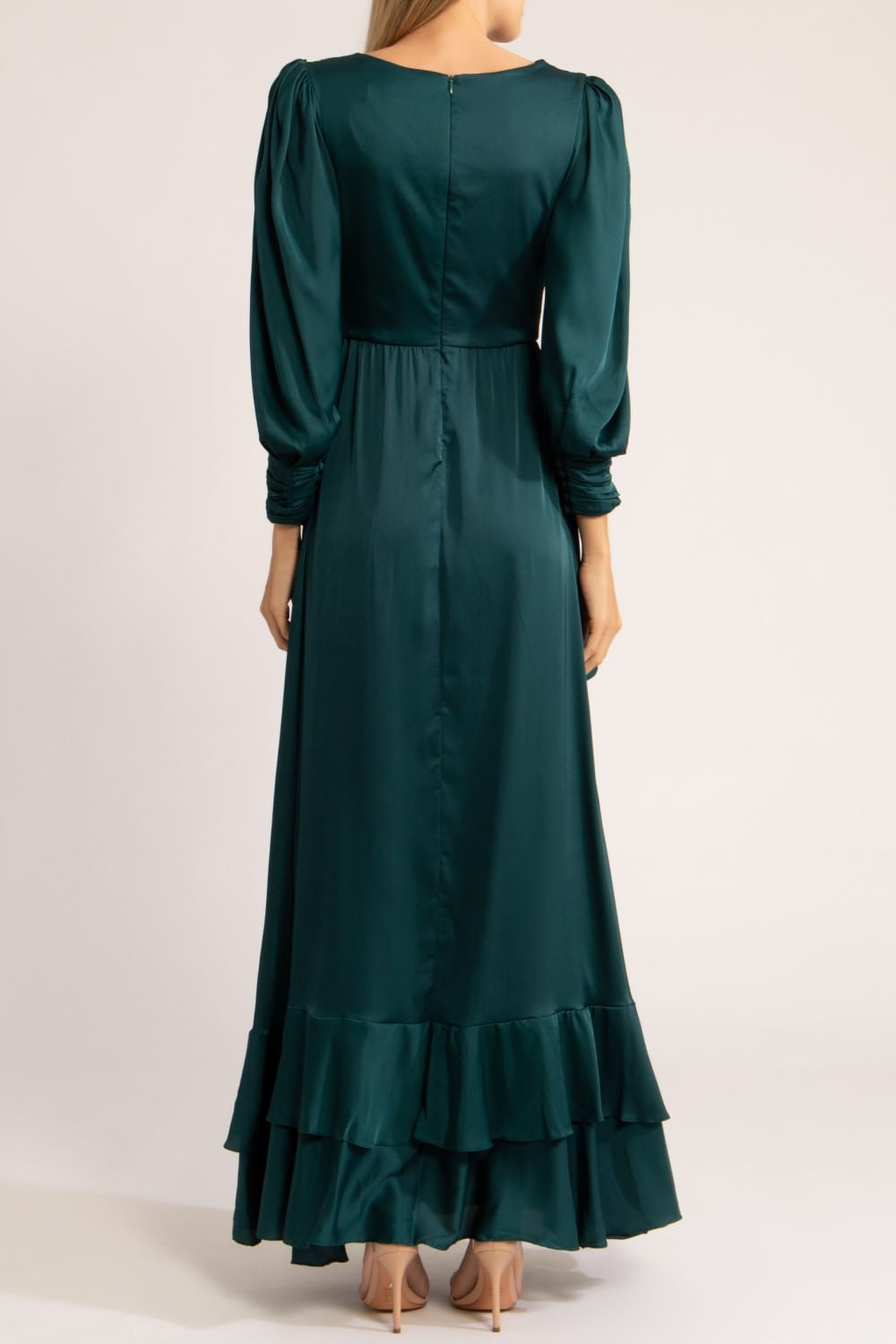 VESTIDO LONGO CETIM SENSORIAL 
 VERDE ESCURO