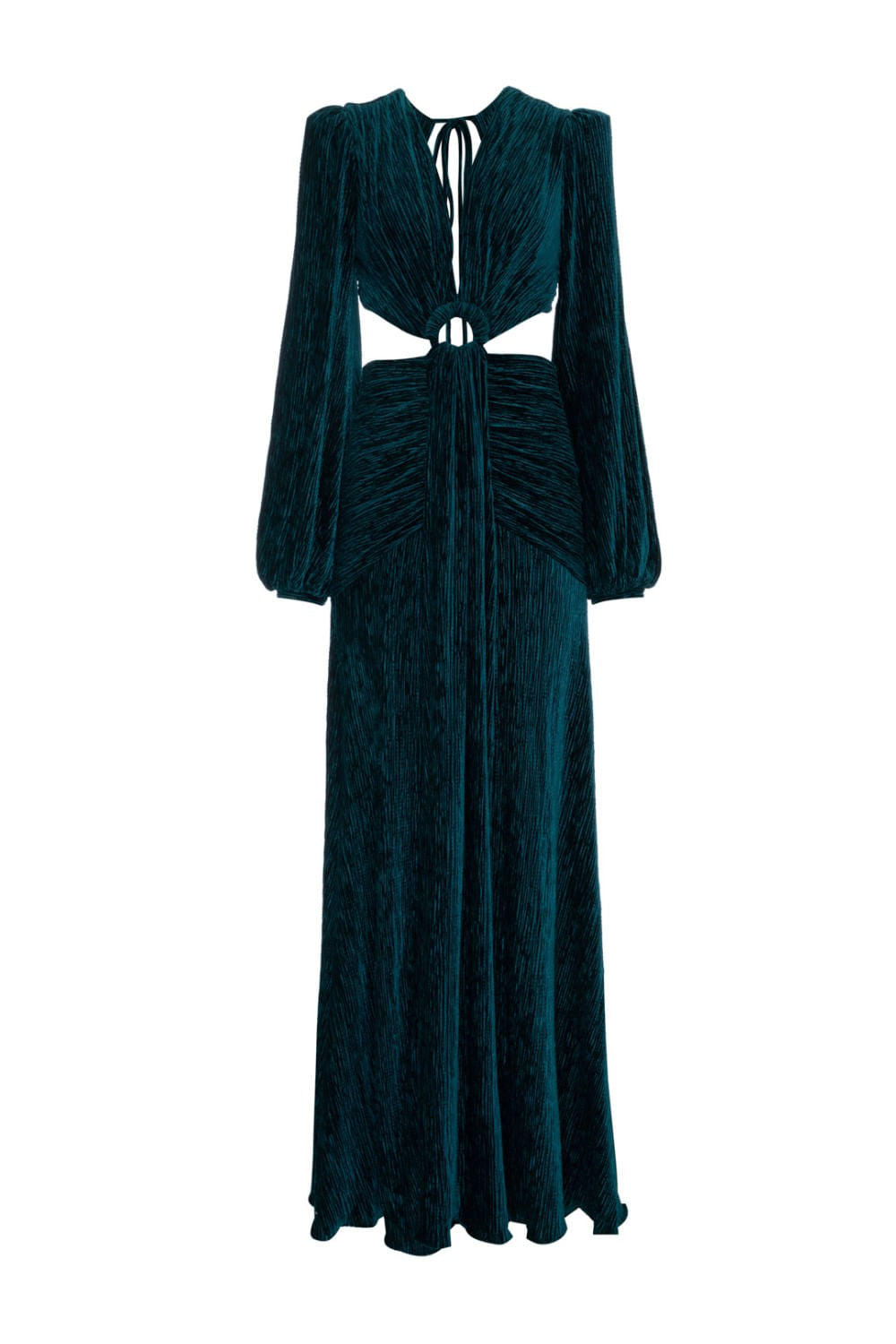 VESTIDO LONGO RECORTES VELUDO PLISSADO
 VERDE