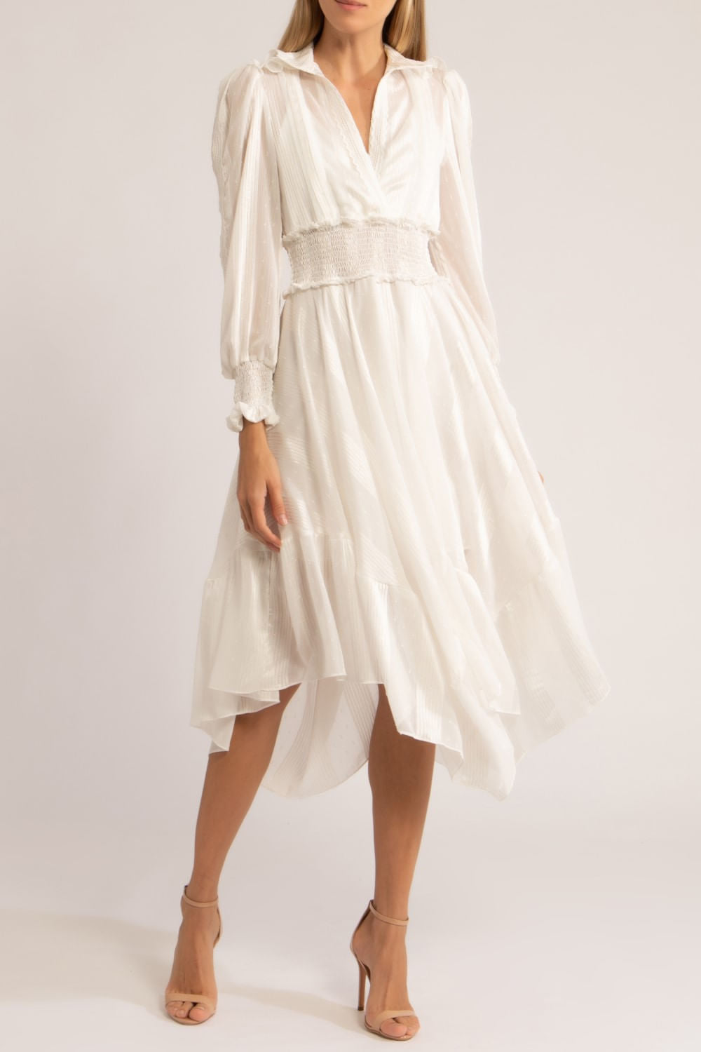 VESTIDO ASSIMÉTRICO SILKY DOTS
 OFF WHITE
