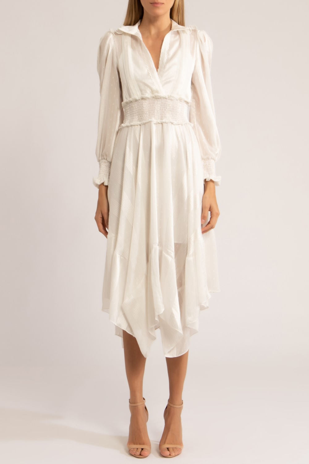 VESTIDO ASSIMÉTRICO SILKY DOTS
 OFF WHITE