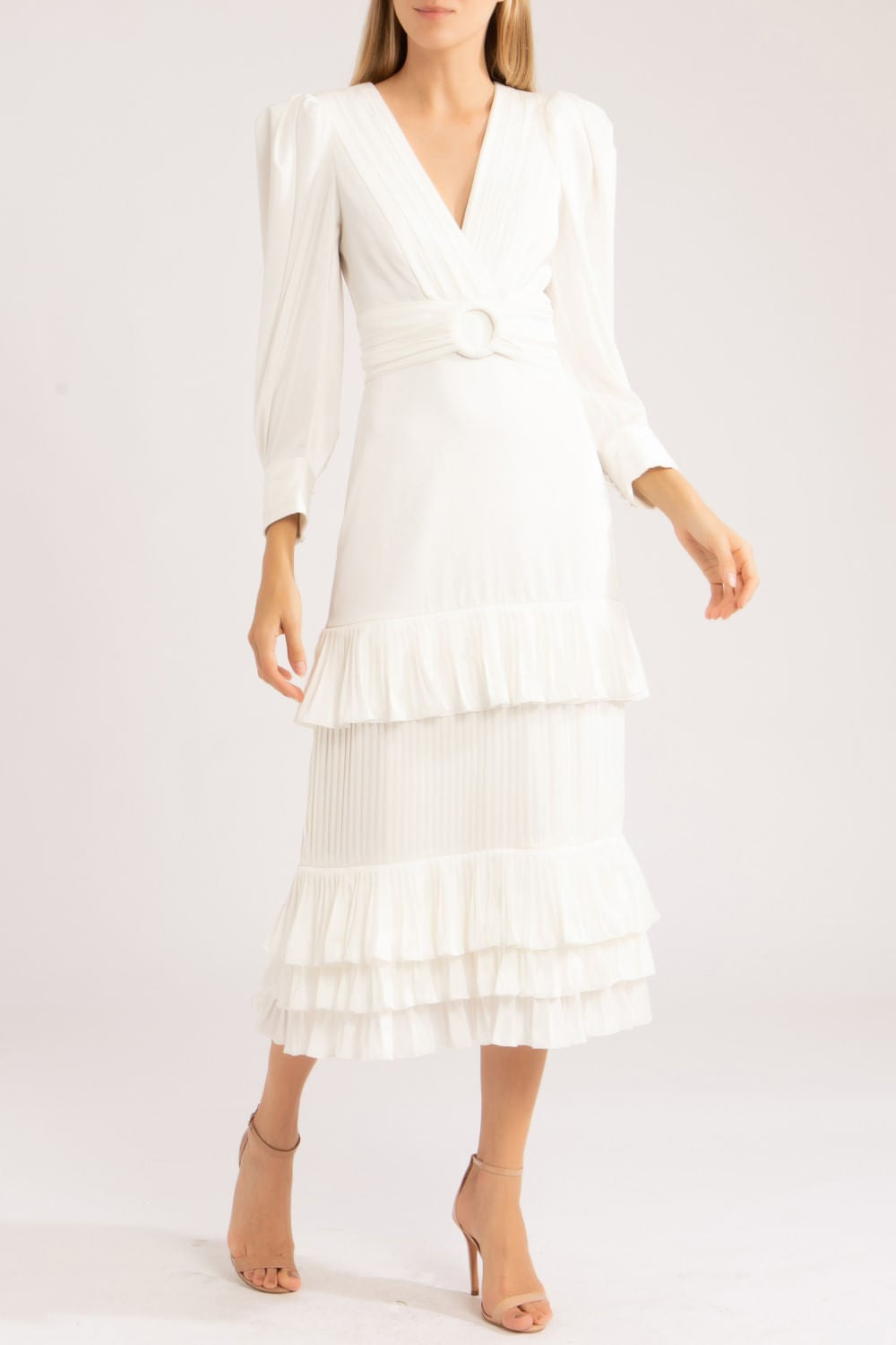 VESTIDO MÍDI CETIM SENSORIAL
 OFF WHITE