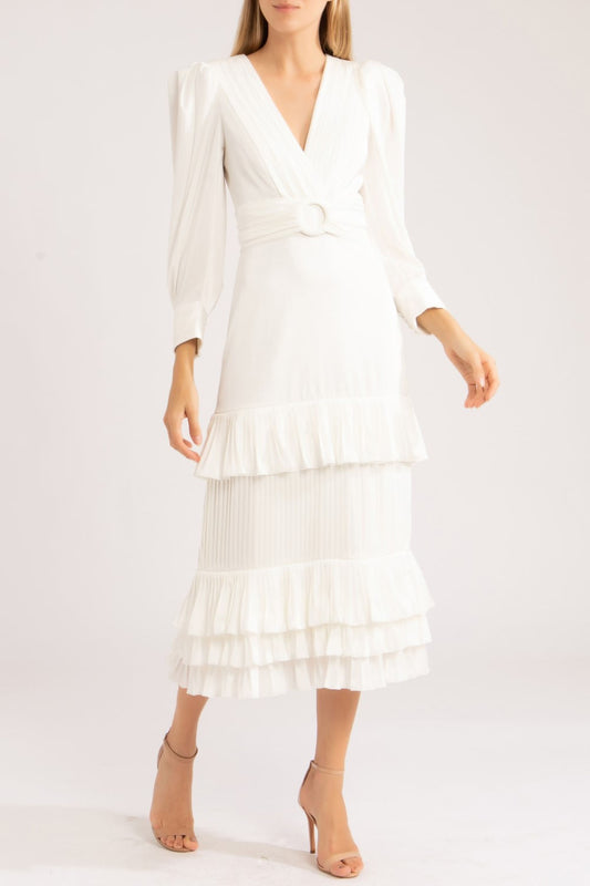 VESTIDO MÍDI CETIM SENSORIAL
 OFF WHITE