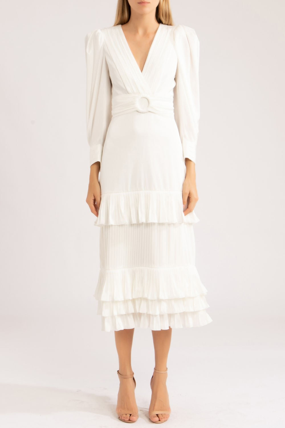 VESTIDO MÍDI CETIM SENSORIAL
 OFF WHITE
