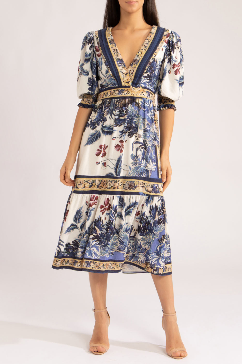 VESTIDO MIDI GILLY FLOWER
 OFF WHITE
