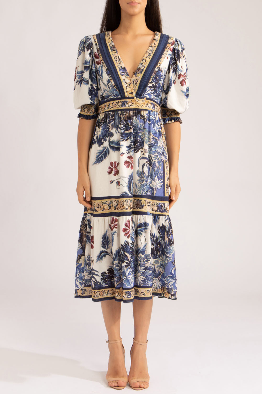 VESTIDO MIDI GILLY FLOWER
 OFF WHITE