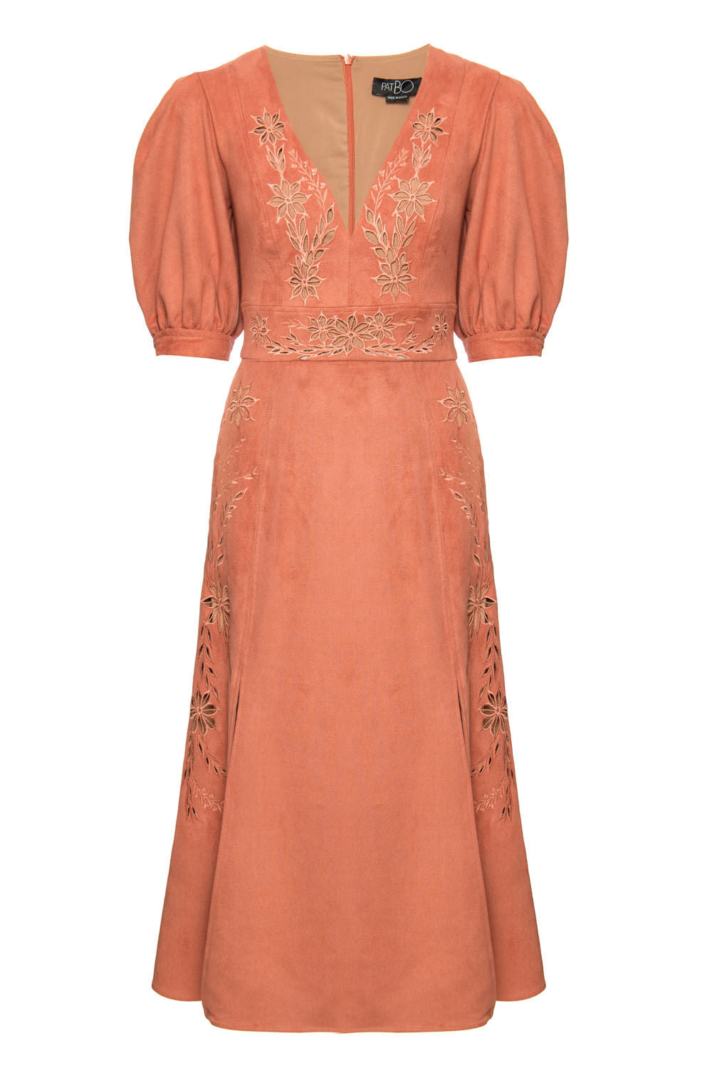 Vestido midi bordado vazado nobu
 rosa