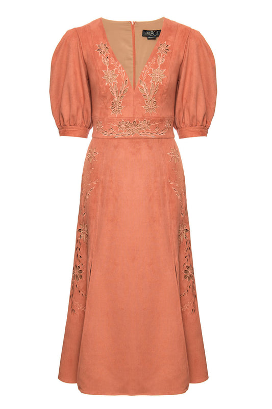 Vestido midi bordado vazado nobu
 rosa