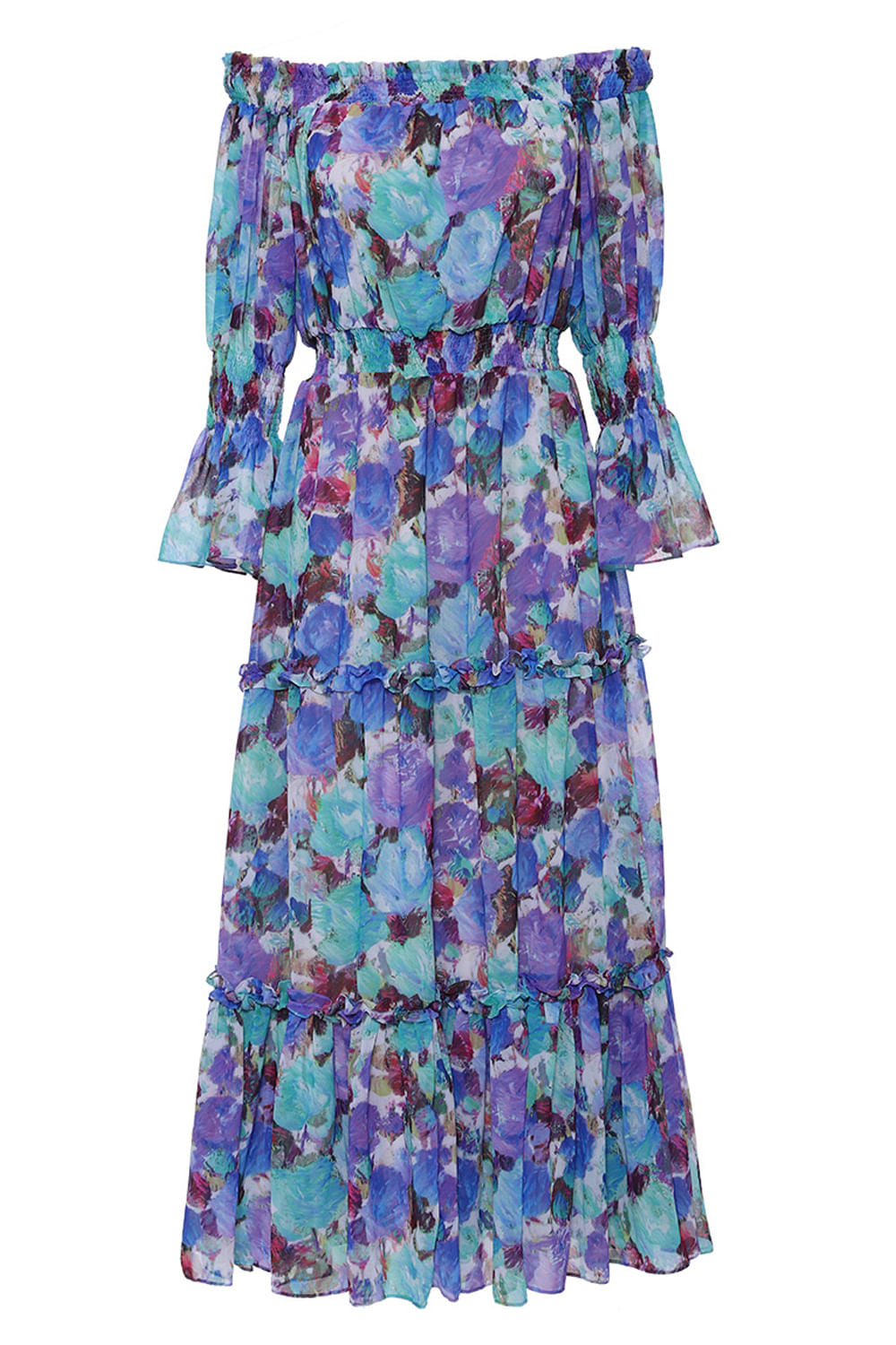 VESTIDO MÍDI COTTON FLOWER AZUL