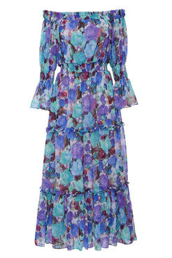VESTIDO MÍDI COTTON FLOWER AZUL