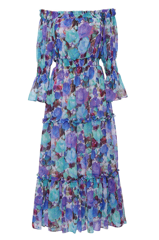 VESTIDO MÍDI COTTON FLOWER AZUL