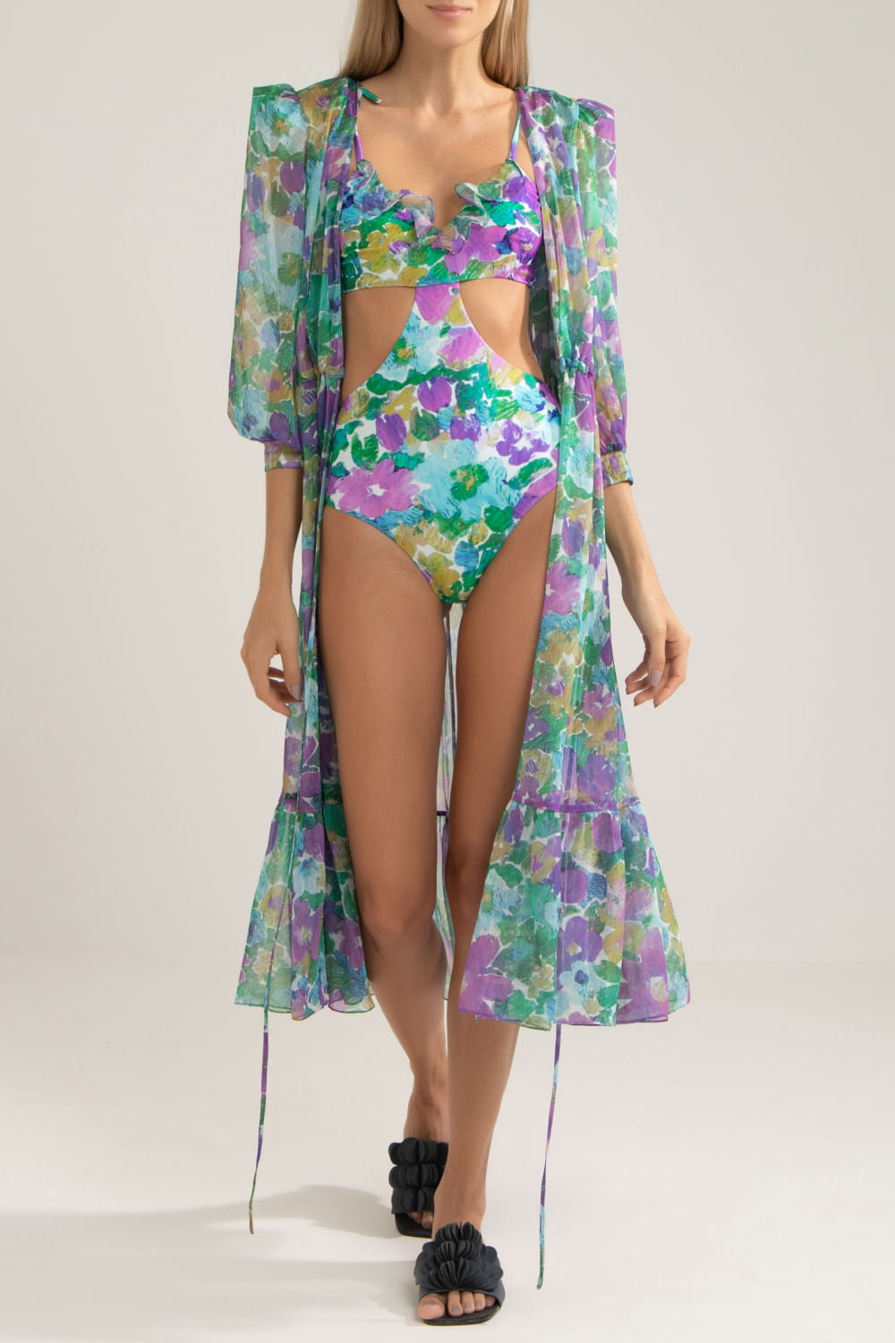 BODY MANGAS FLORAL GABI
 AZUL