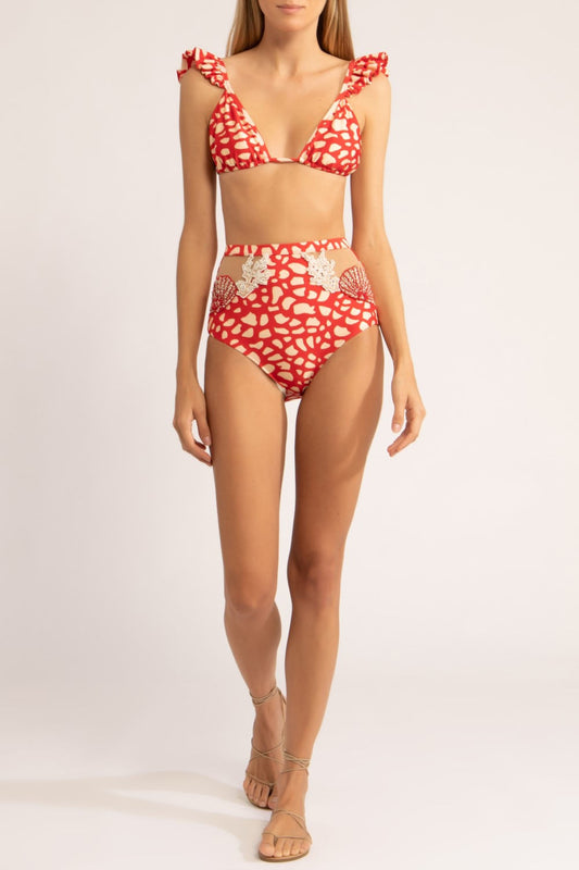 TOP BIQUÍNI BABADO CONCHAS POÁ VERMELHO