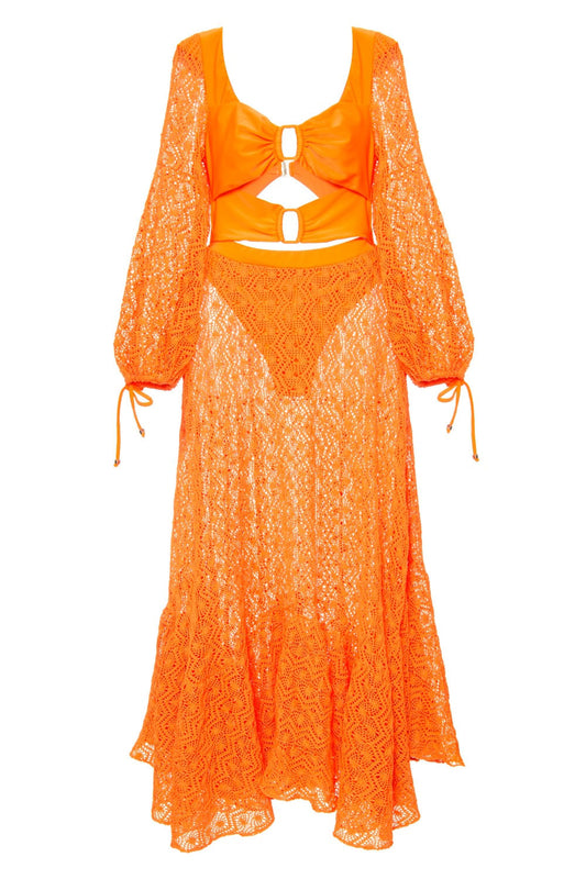 VESTIDO LONGO MANGA TELA
 LARANJA