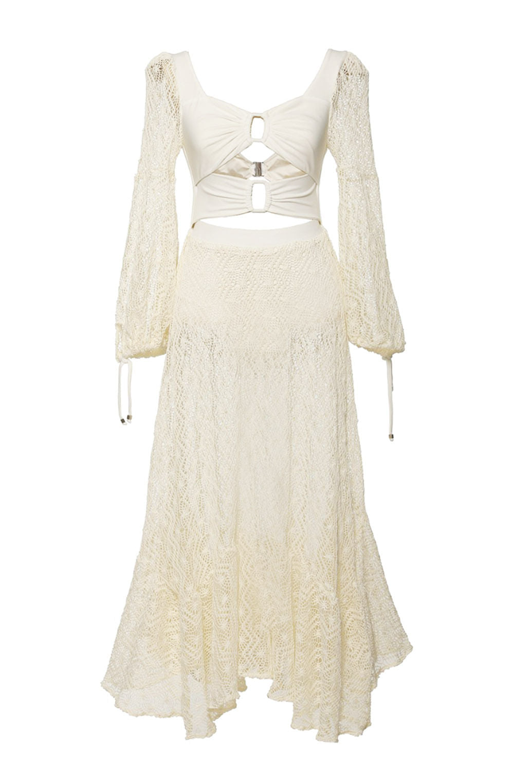 VESTIDO LONGO MANGA TELA
 OFF WHITE
