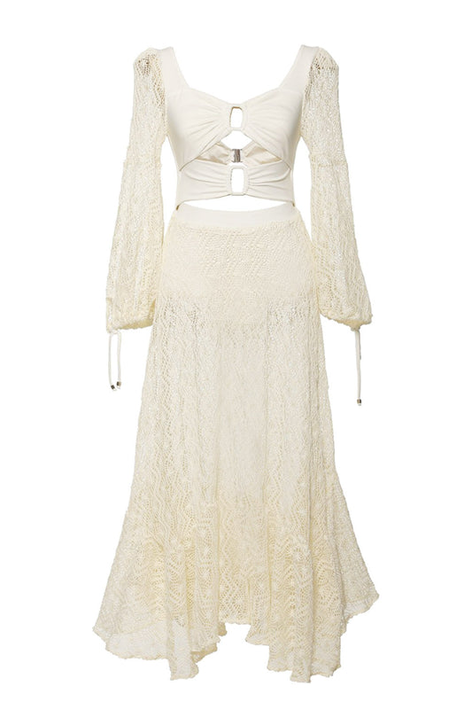 VESTIDO LONGO MANGA TELA
 OFF WHITE