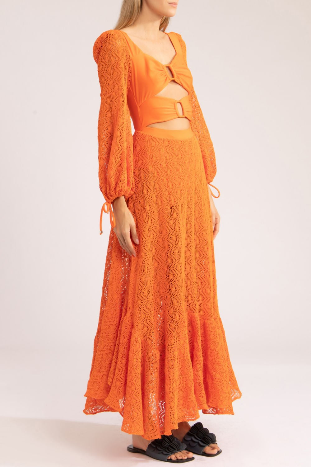 VESTIDO LONGO MANGA TELA
 LARANJA