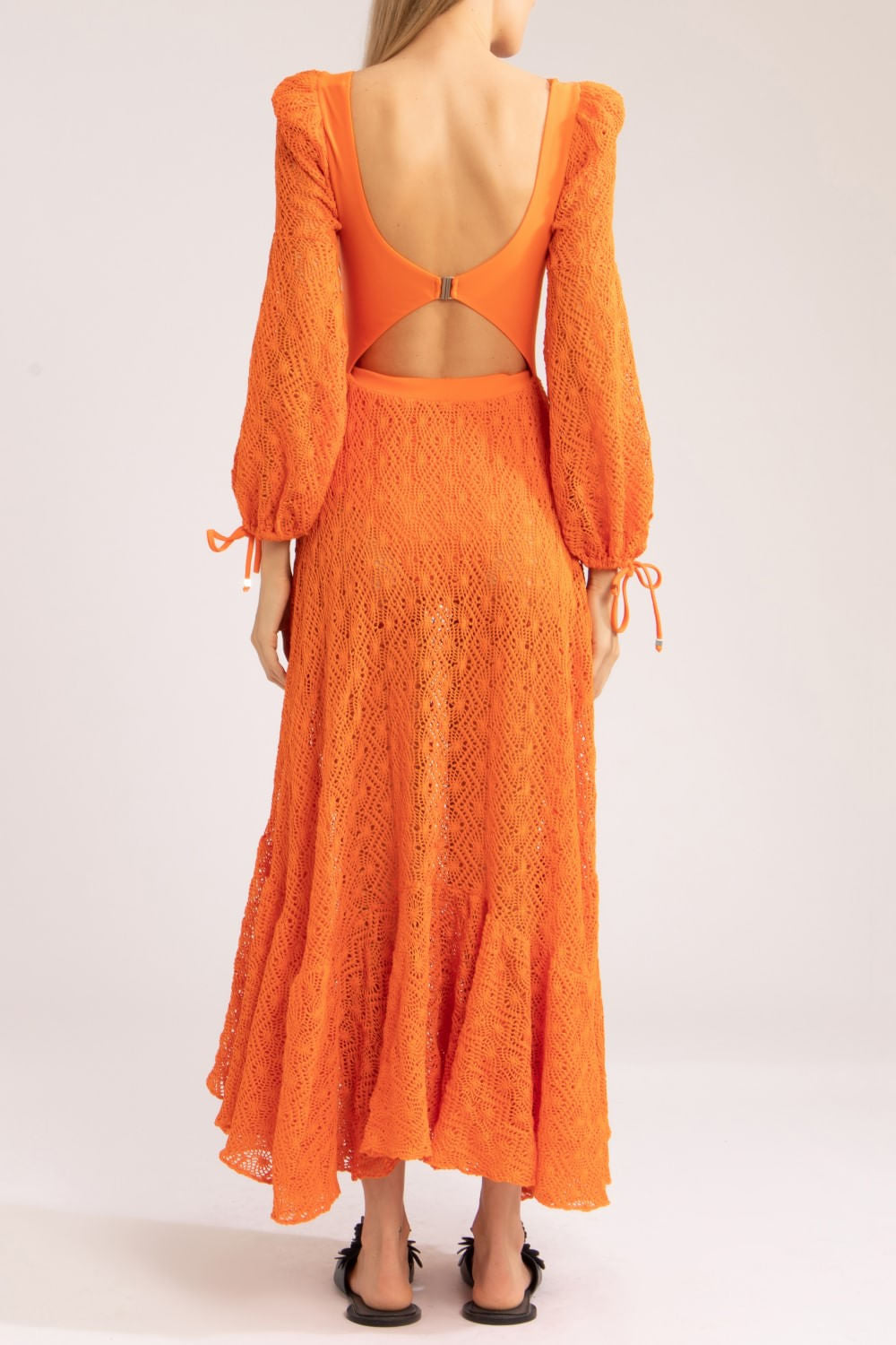 VESTIDO LONGO MANGA TELA
 LARANJA