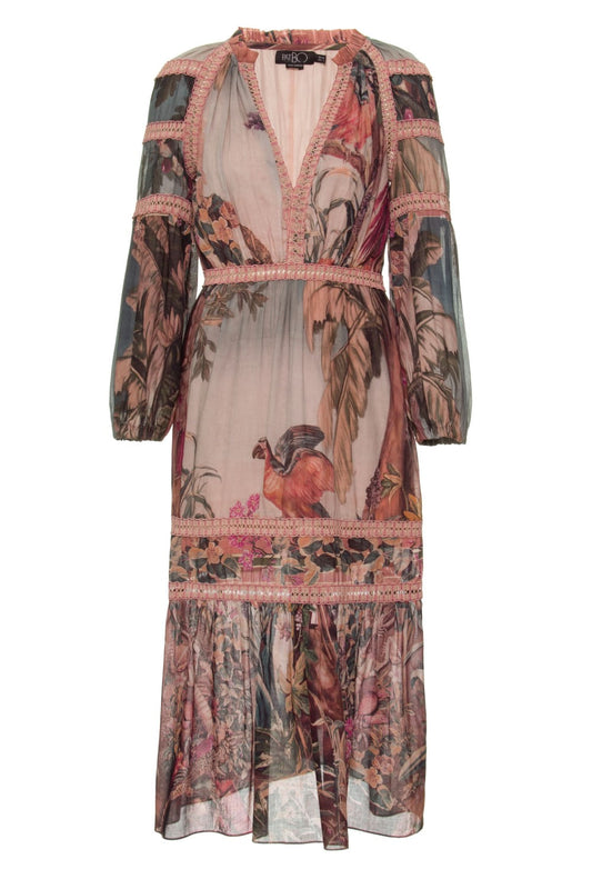 Vestido midi manga vintage macaw
 rosa