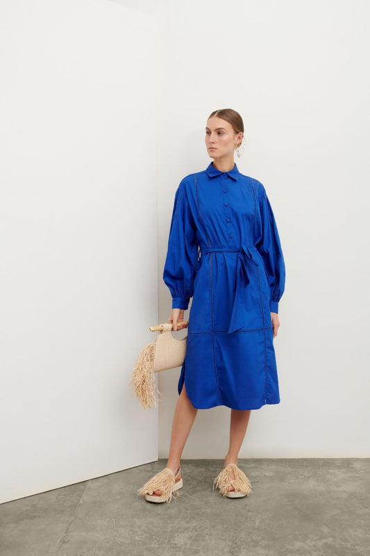 CHEMISE MÍDI ENTREMEIO VAZADO AZUL