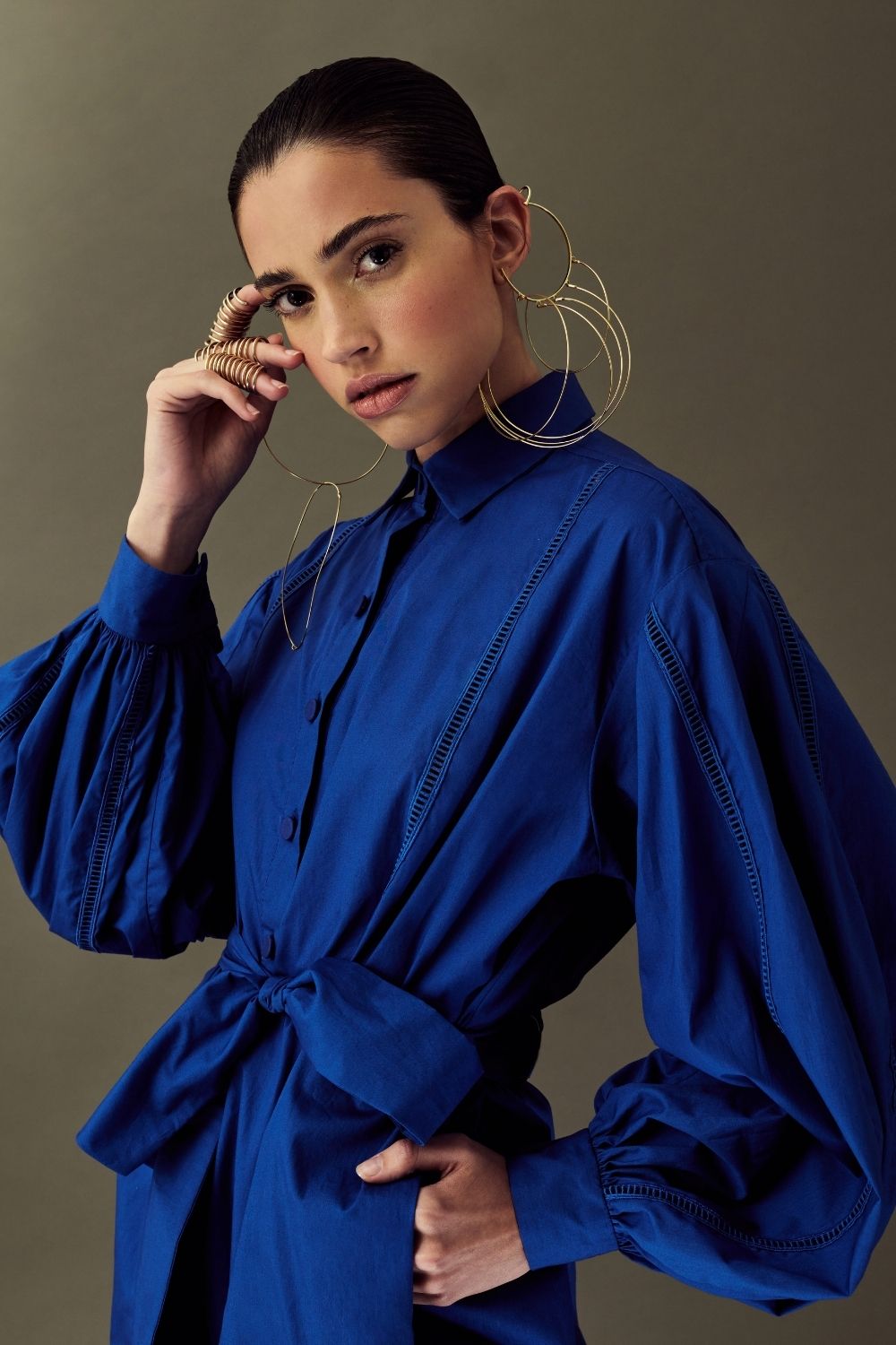 CHEMISE MÍDI ENTREMEIO VAZADO AZUL