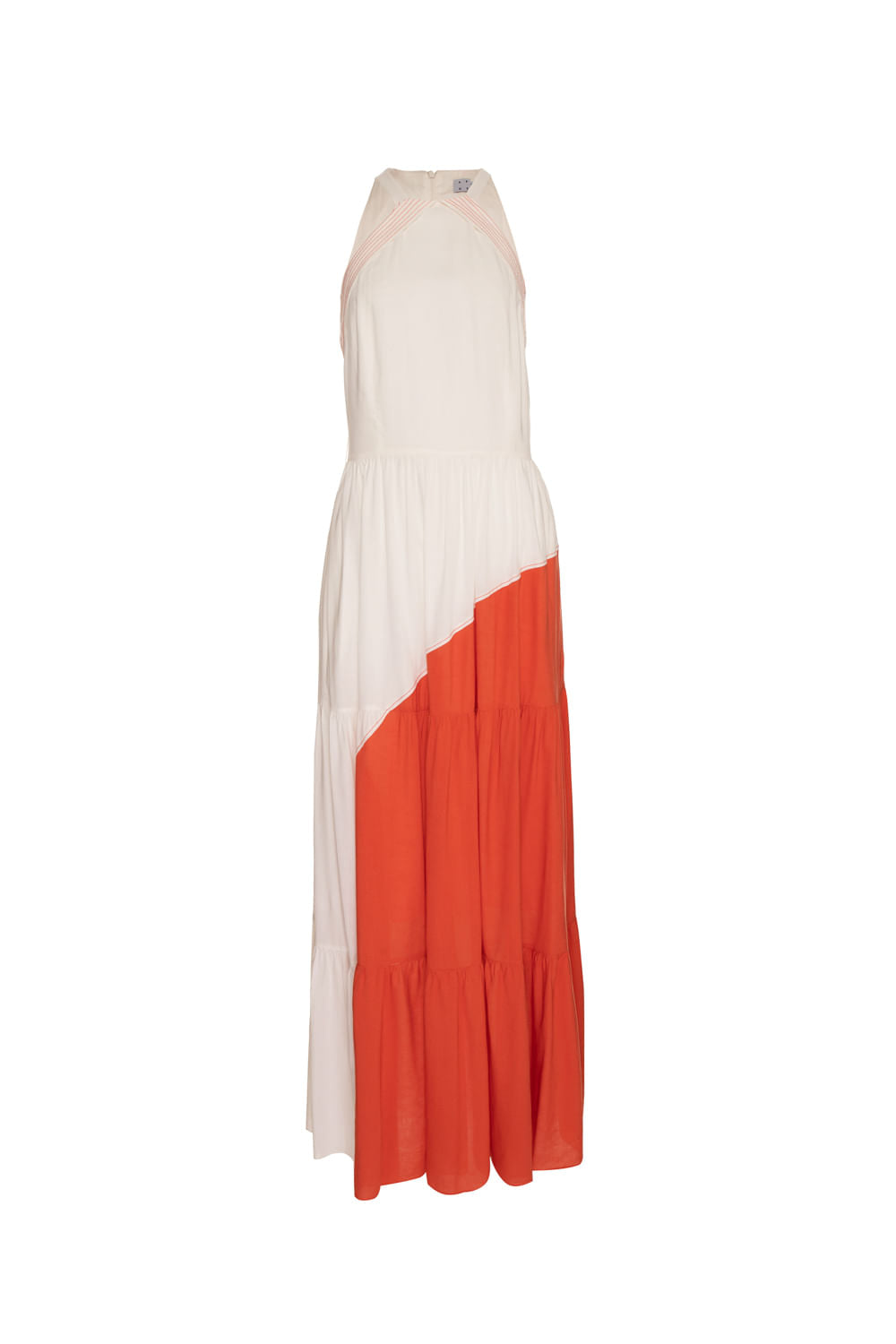 VESTIDO MÍDI PREGAS BICOLOR - AP03 OFF E LARANJA