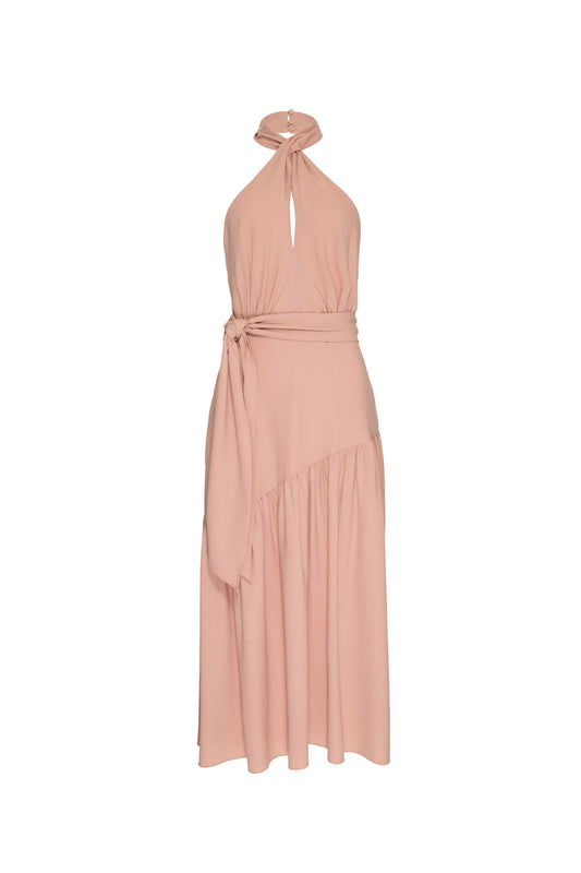 VESTIDO MÍDI BABADO FRENTE ÚNICA  ROSA