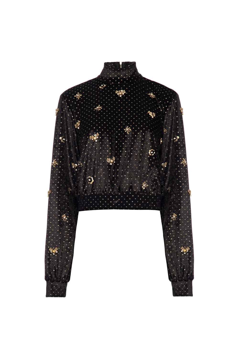 Top gola alta veludo sparkle preto