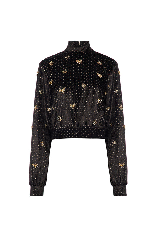 TOP GOLA ALTA VELUDO SPARKLE PRETO