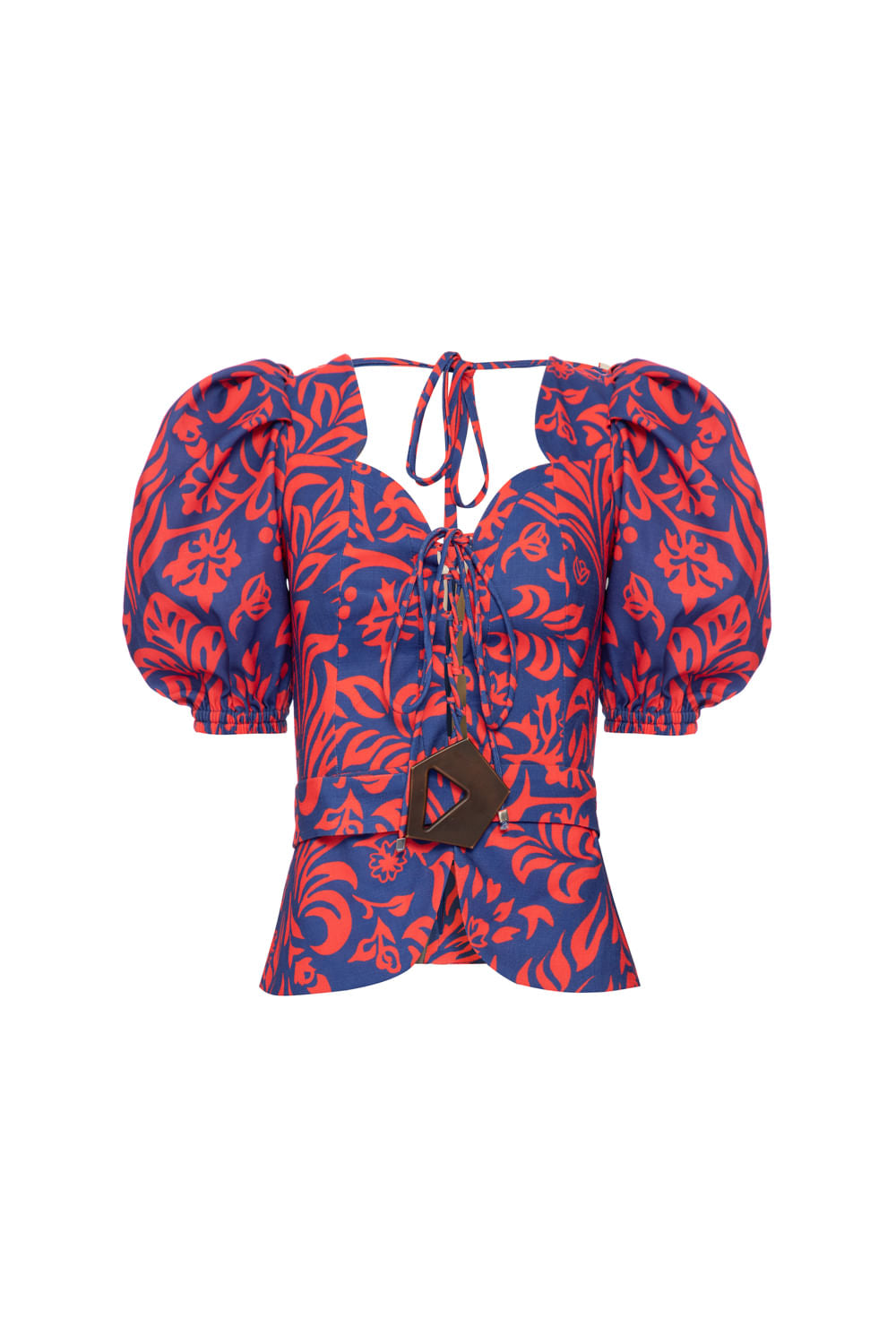 Top cropped fivela tropical gráfico azul