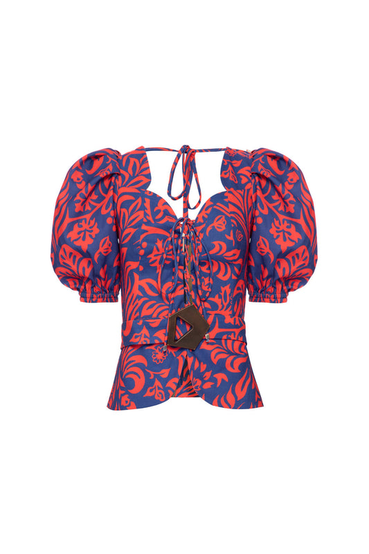 TOP CROPPED FIVELA TROPICAL GRÁFICO AZUL