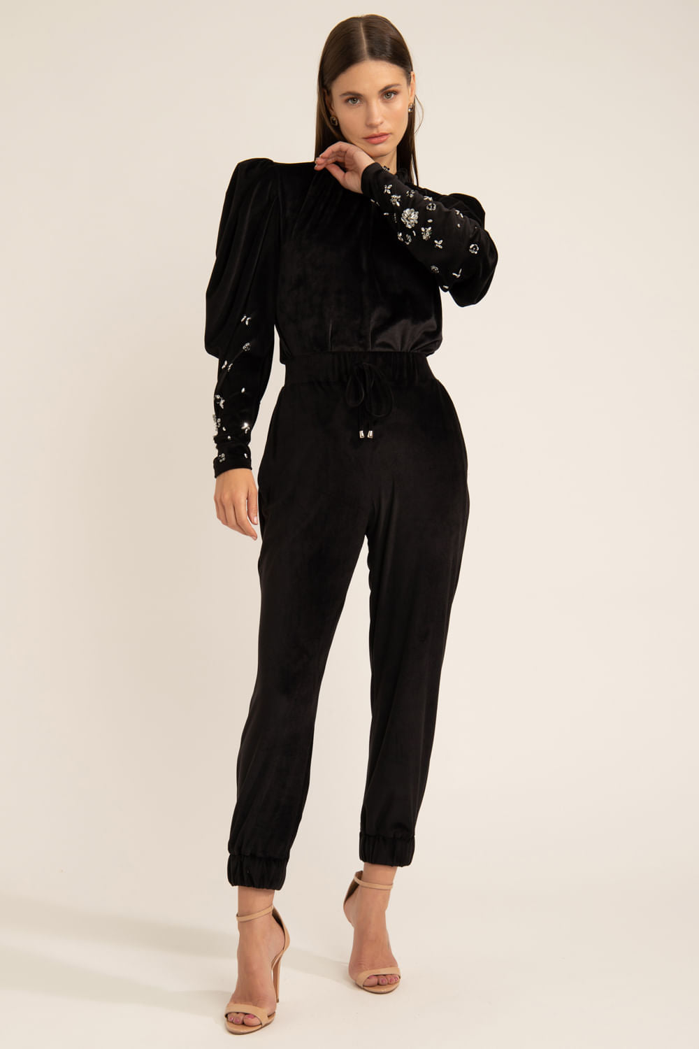 BLUSA MANGA BUFANTE BEAUTY SOBER PRETO