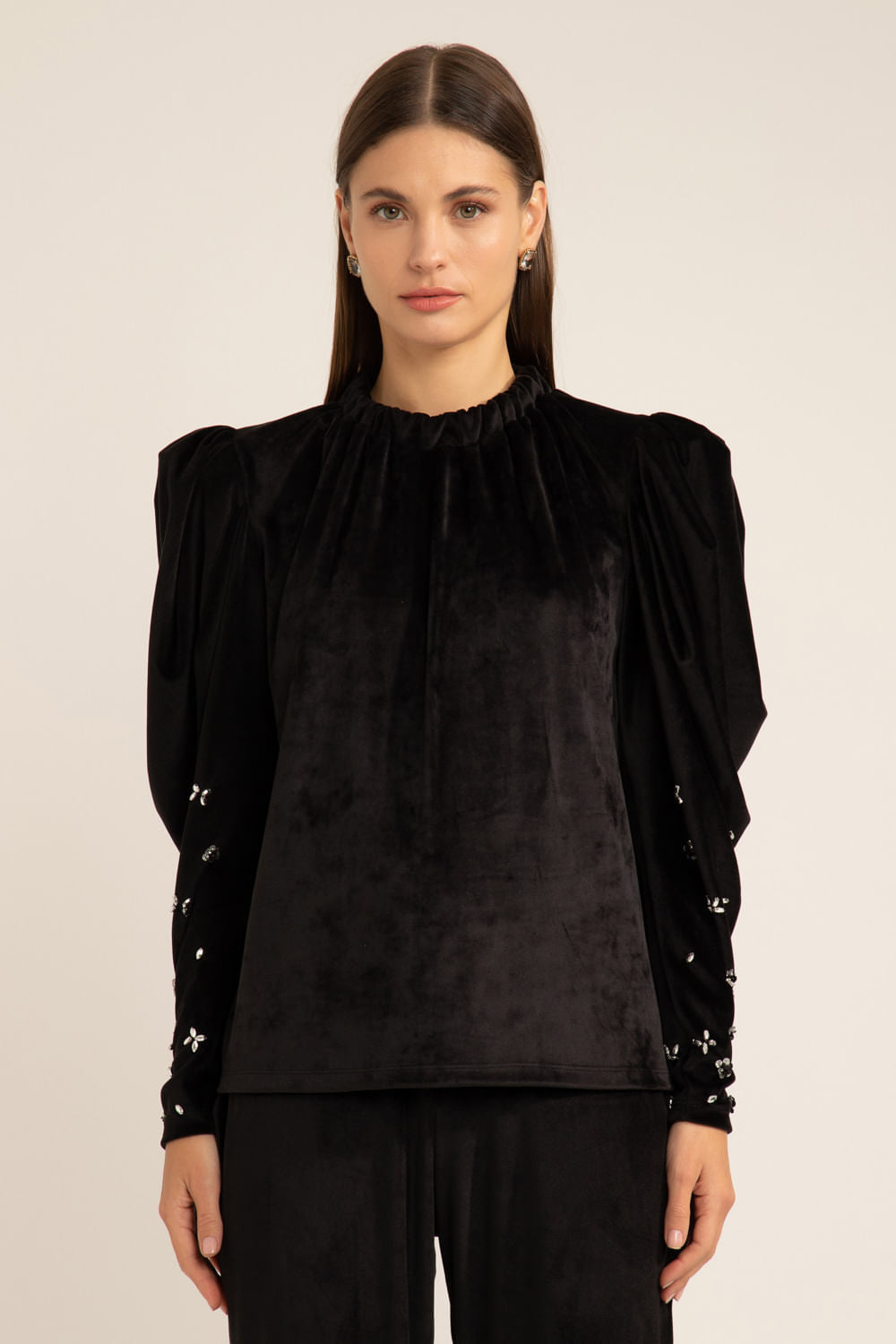 Blusa manga bufante beauty sober preto