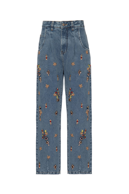 CALÇA RETA PEDRARIA UPSCALE DENIM AZUL