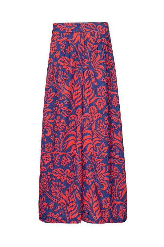 CALÇA AMPLA TROPICAL GRÁFICO AZUL