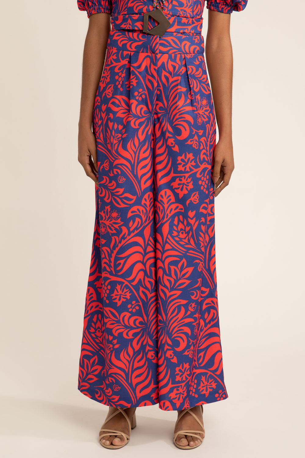 Calça ampla tropical gráfico azul